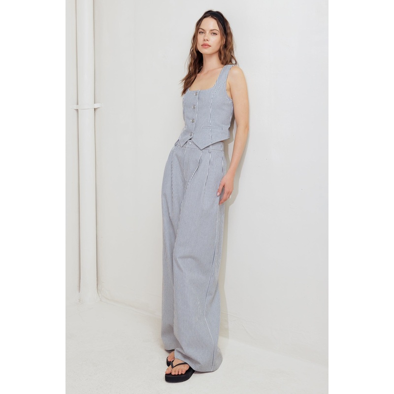 COASTAL CHIC WOVEN PANTS|WHITE/NAVY|S|M|L