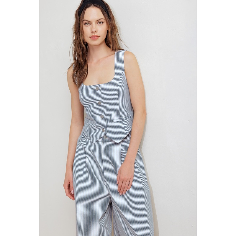 COASTAL CHIC WOVEN VEST|WHITE/NAVY|S|M|L