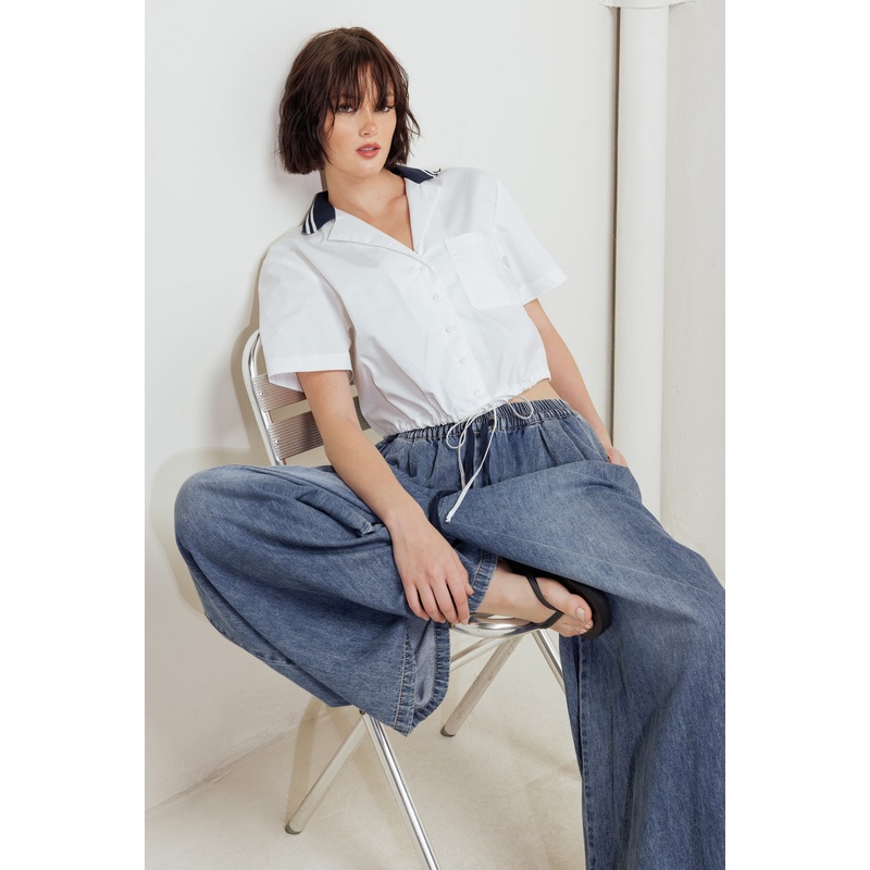 COASTAL COLLAR WOVEN CROP TOP|WHITE|S|M|L