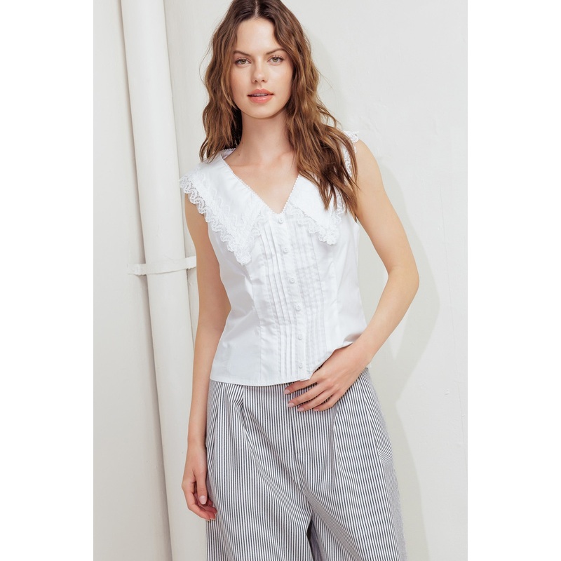 FRENCH MEADOW WOVEN TOP|WHITE|S|M|L