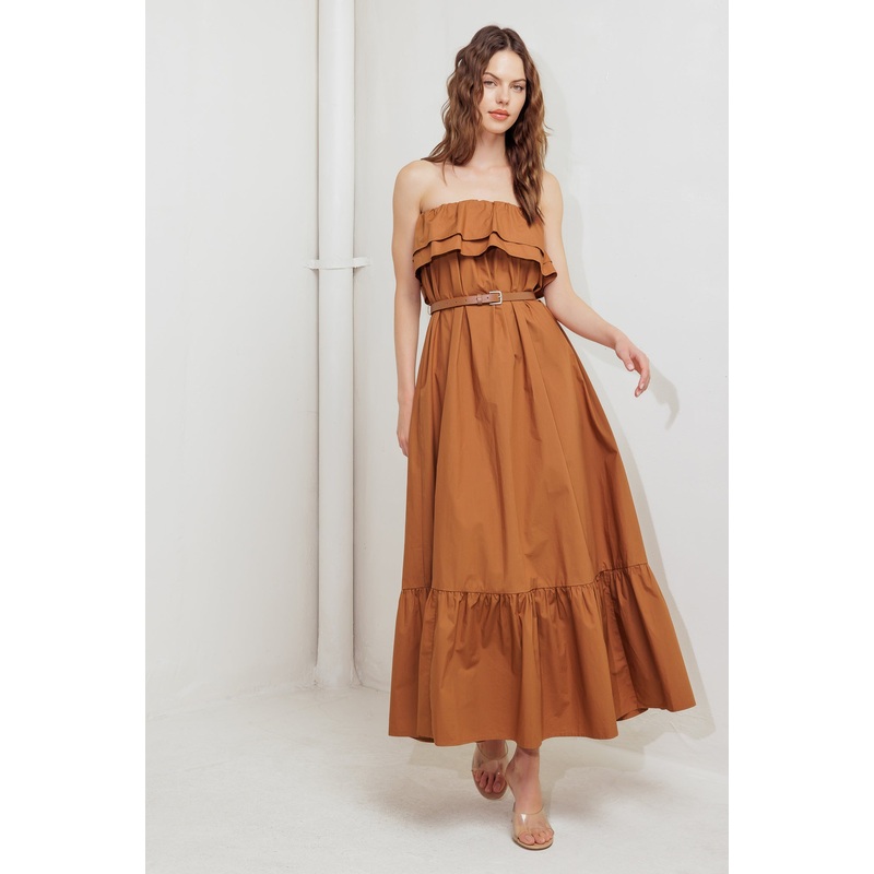 MILK & HONEY WOVEN MIDI DRESS|BROWN|S|M|L