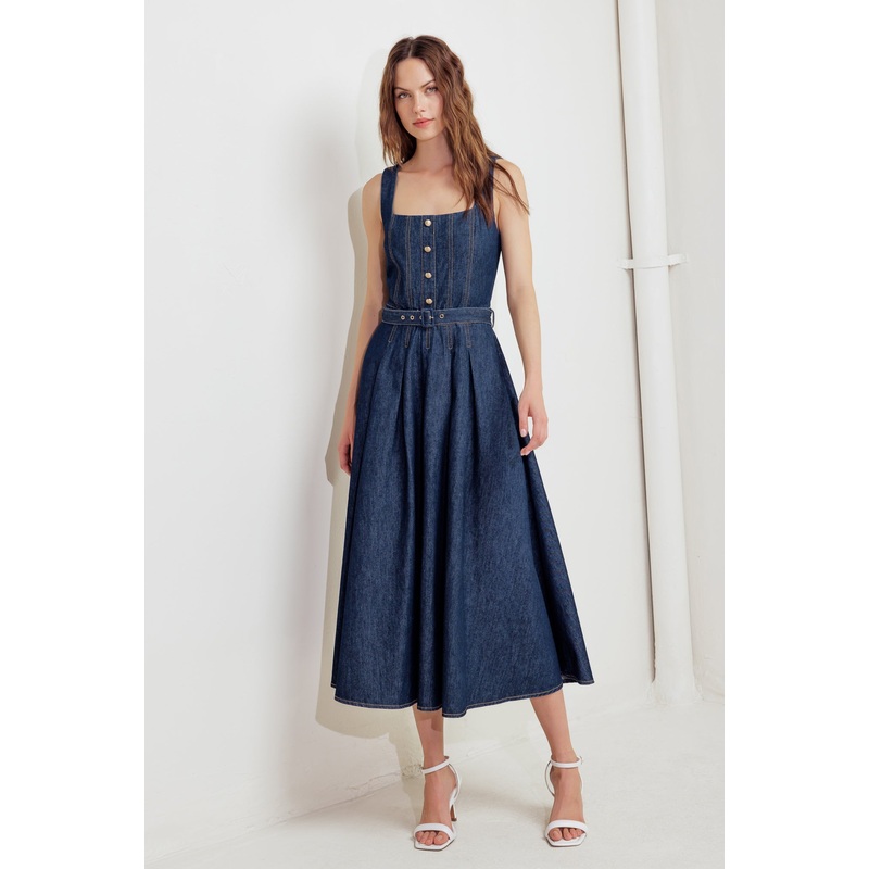 MOONLIGHT SERENADE DENIM MIDI DRESS