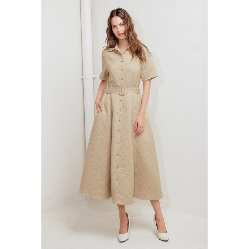 NEUTRAL CHIC WOVEN MIDI DRESS|TAUPE|S|M|L