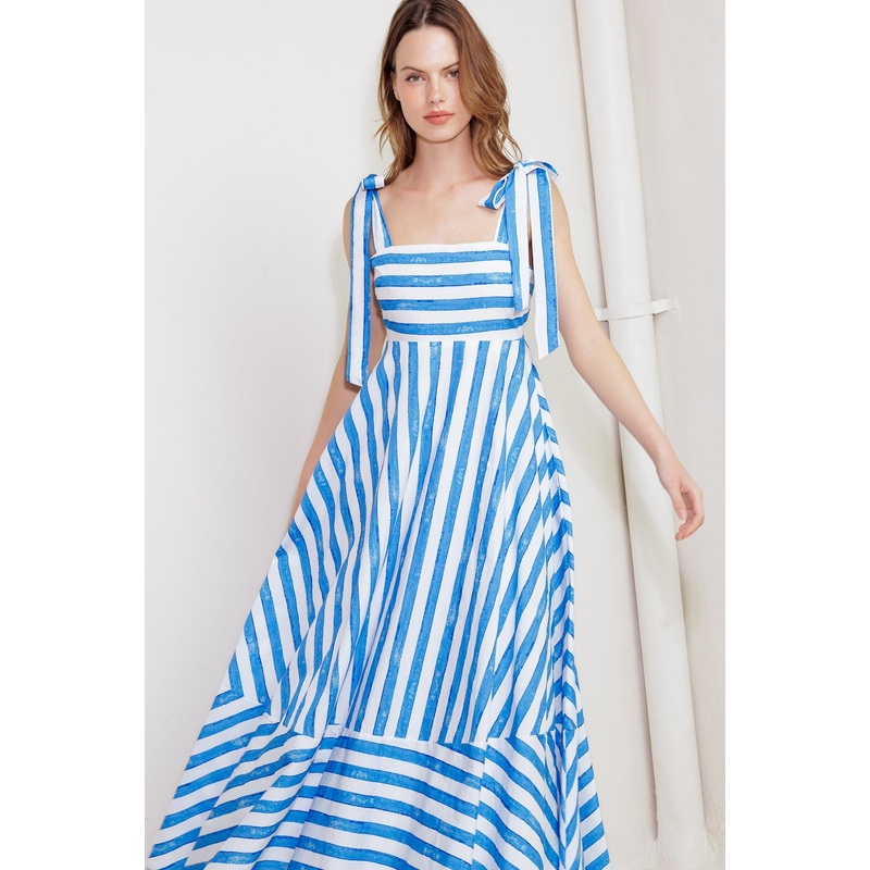 OCEAN BREEZE WOVEN MIDI DRESS|BLUE/WHITE|S|M|L