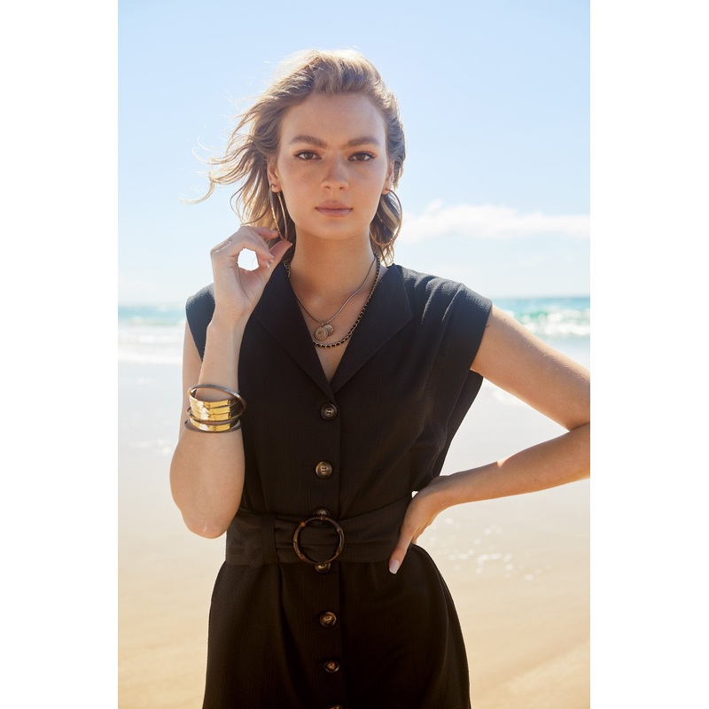 Phoebe Short Belted Dress in Black