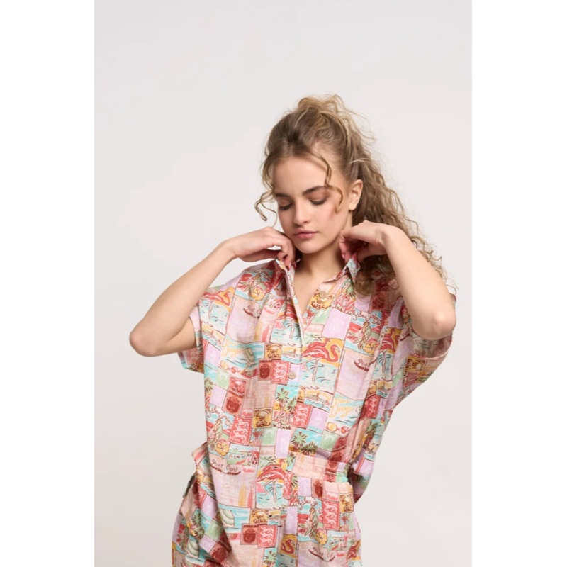 Postcard Button up Top|Multicolor|S|M|L|XL