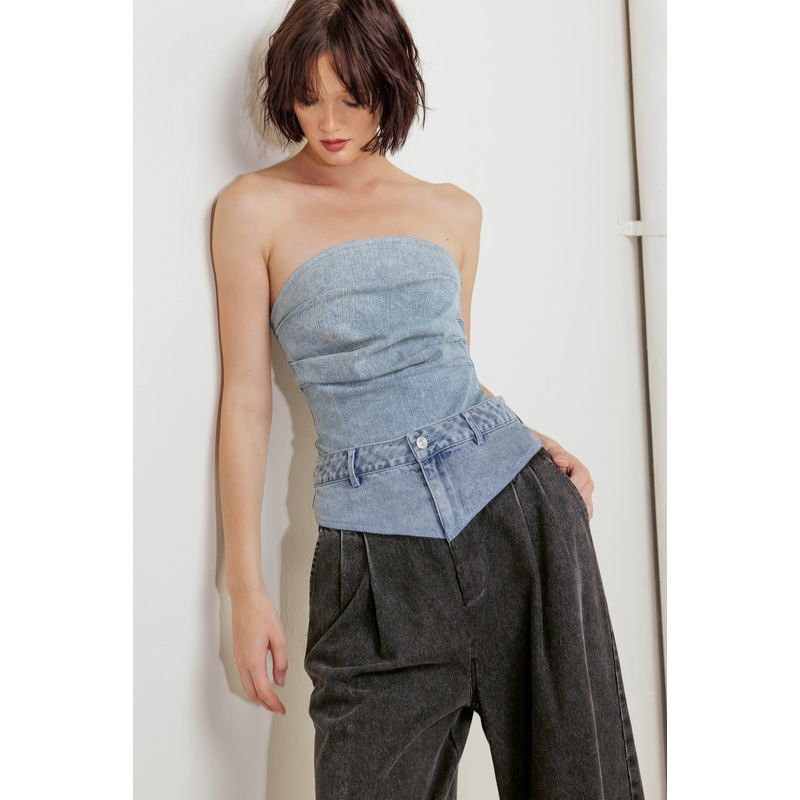 URBAN BONED CORSET DENIM BODYSUIT