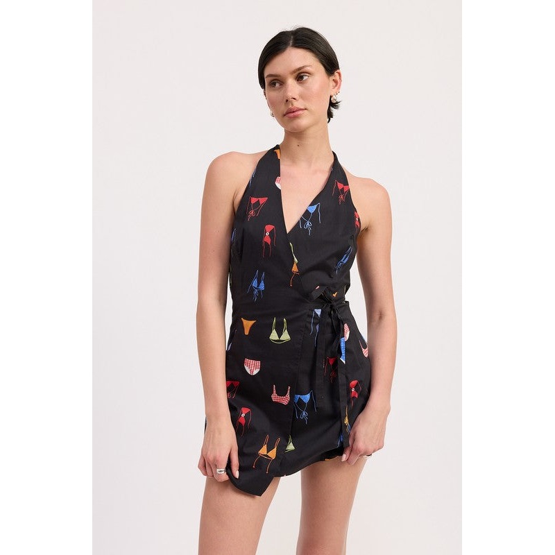 WRAPPED HALTER NECK MINI DRESS