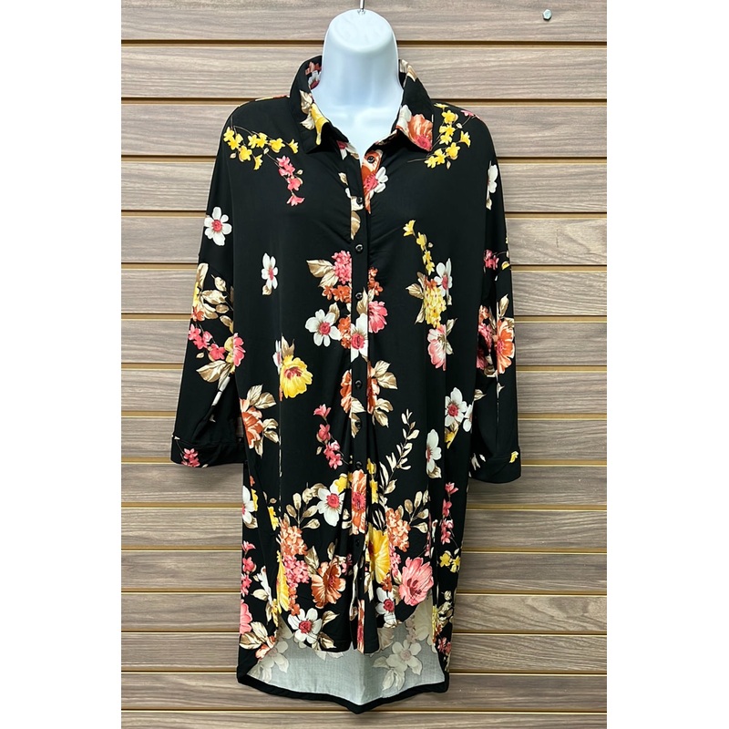 Black button-down floral dress