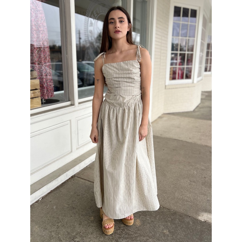 Evelyn Striped Tie Strap Midi Dress
