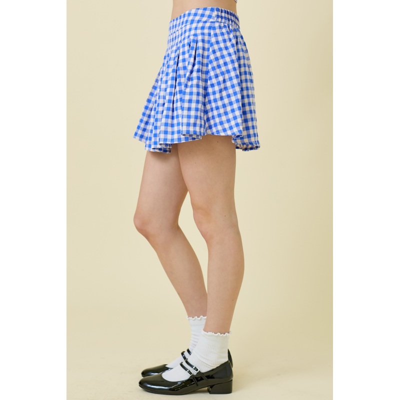 Gingham Bow Skirt|BANANA|BLUE|S|M|L