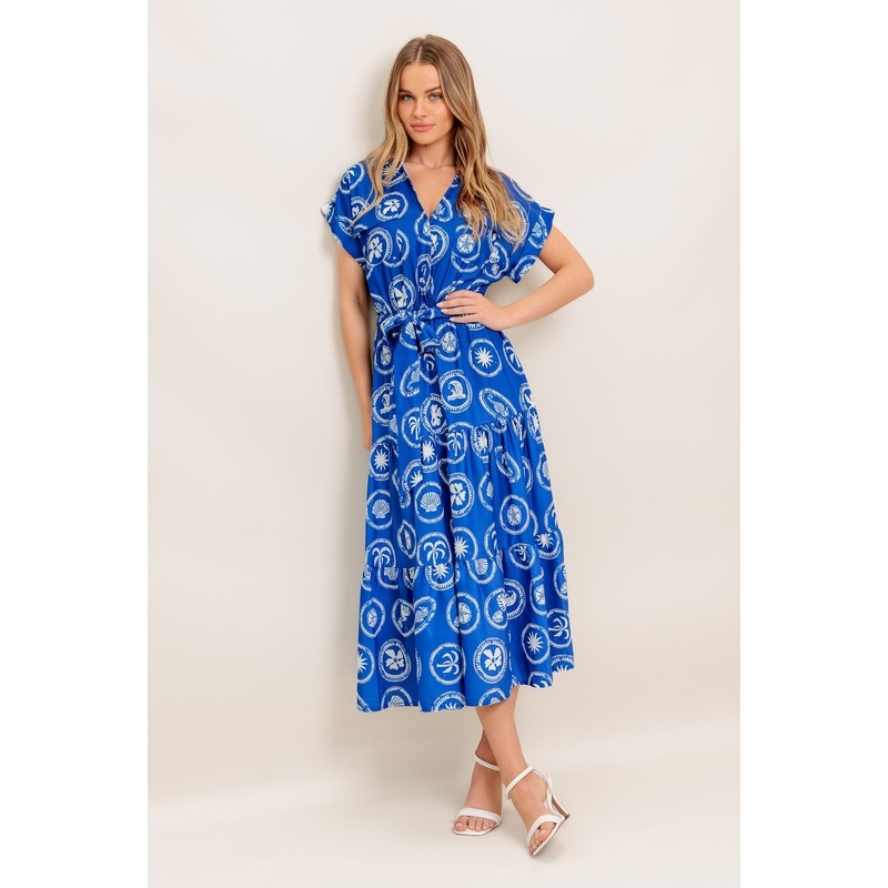 GREEK ISLE MEDALLION WOVEN MIDI DRESS