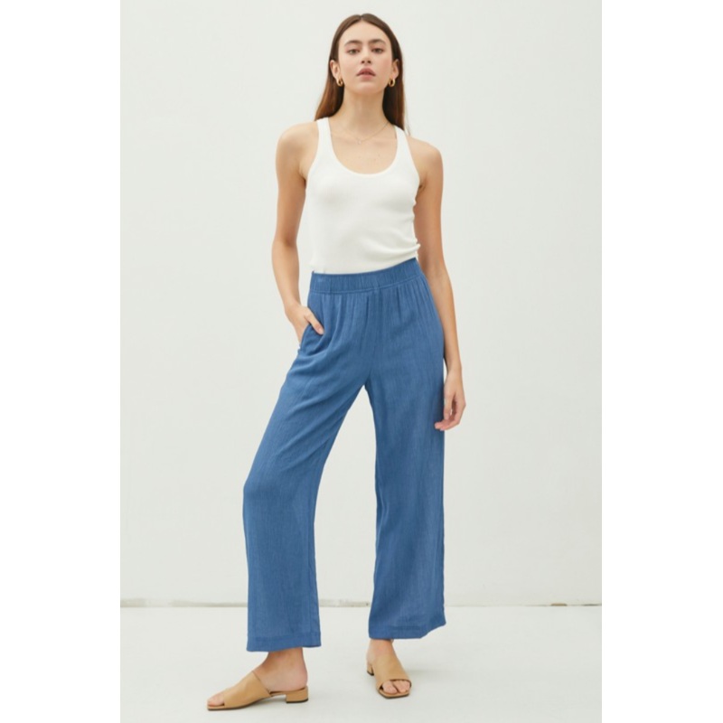 Lightweight Wide Leg Pants|Navy|Lime Print|S|M|L