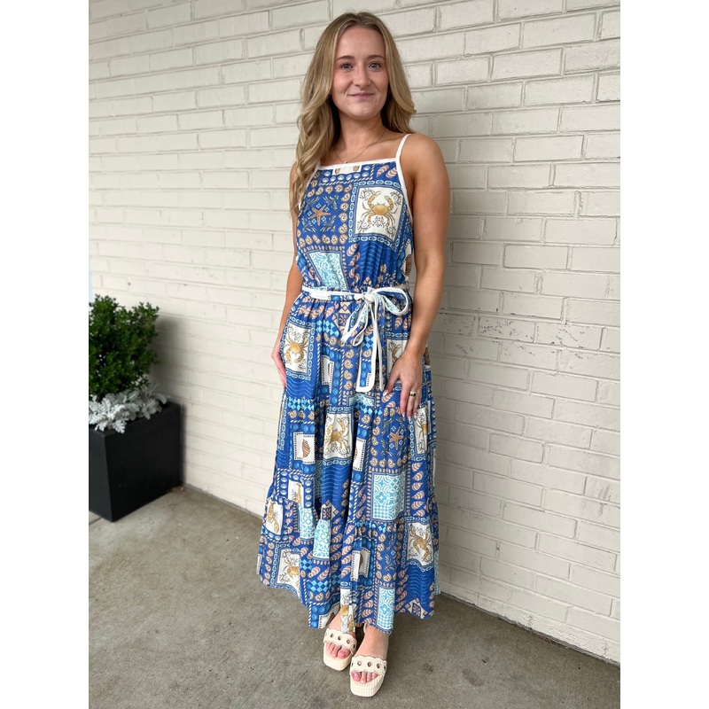 Tessa Sleeveless Coastal Print Midi Dress