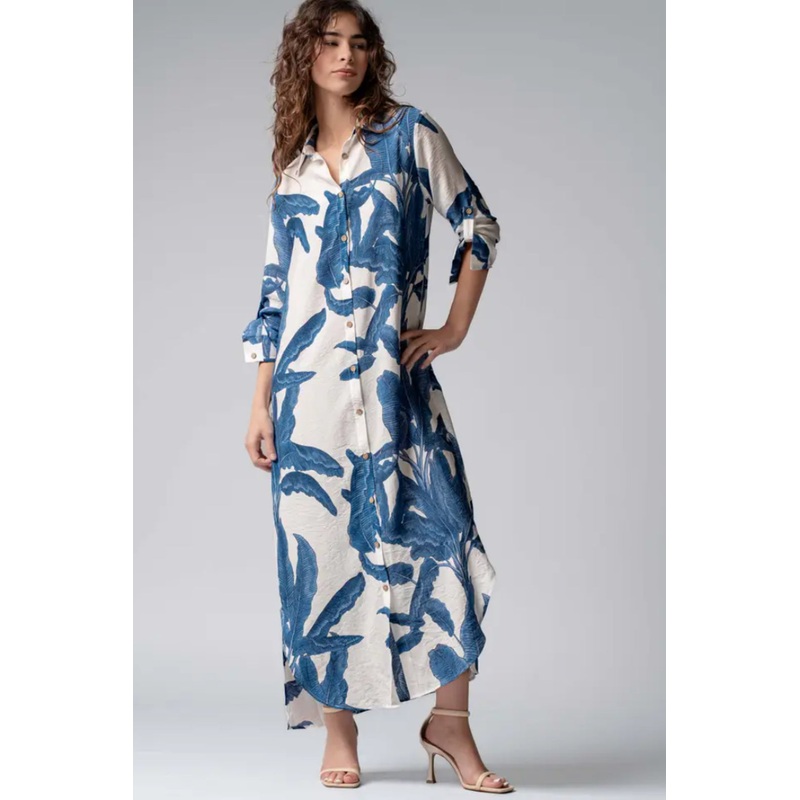Tropical Button Down Dress|Blue|S|M|L