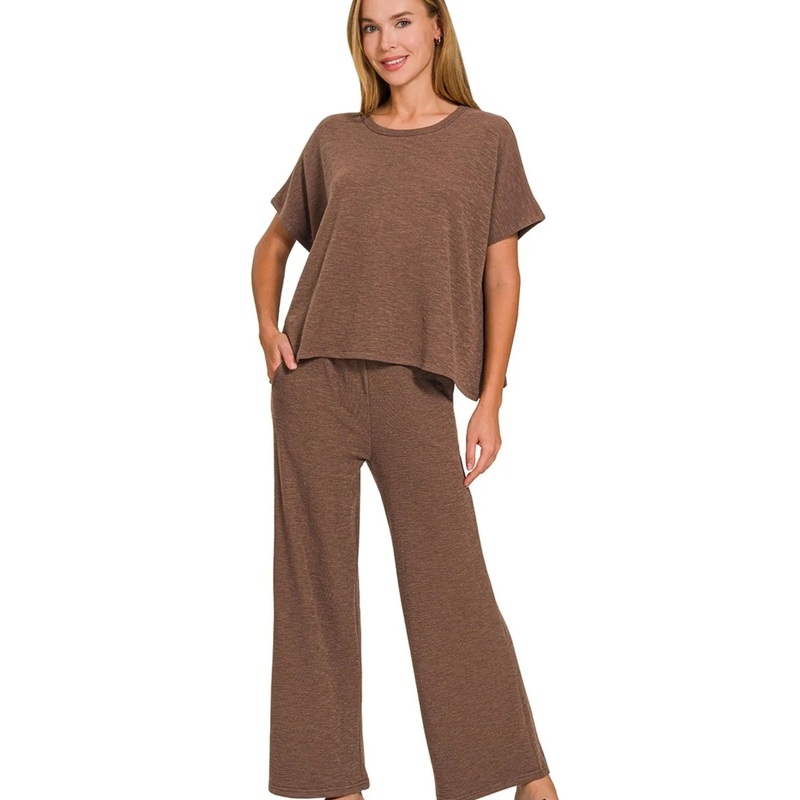 Cotton Slub Top & Pants Set|BROWN|S|M|L