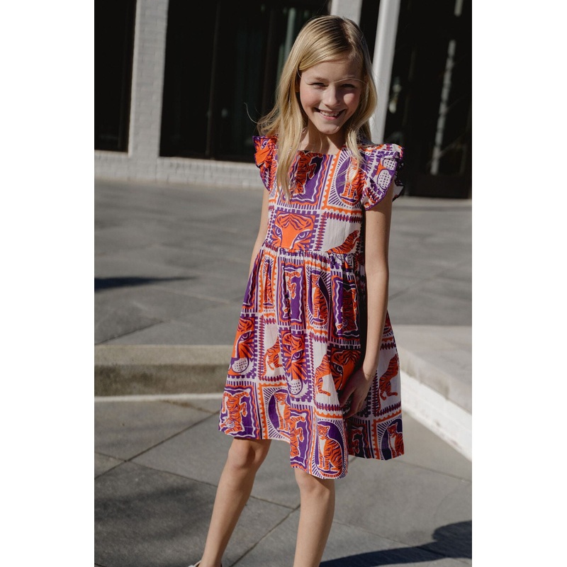 Girls Maya Tiger Game Day Dress | Orange & Purple
