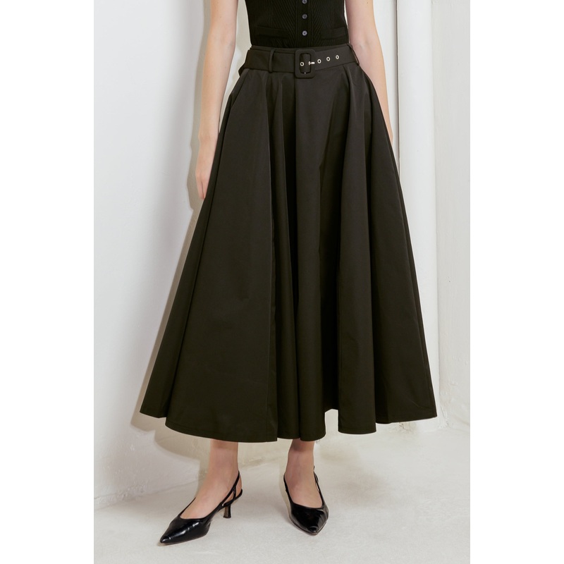 GOLDEN STILL BLACK WOVEN FULL MIDI SKIRT