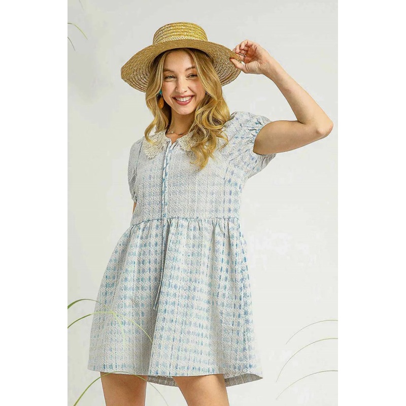Lace Detail Short Puff Sleeve Mini Dress