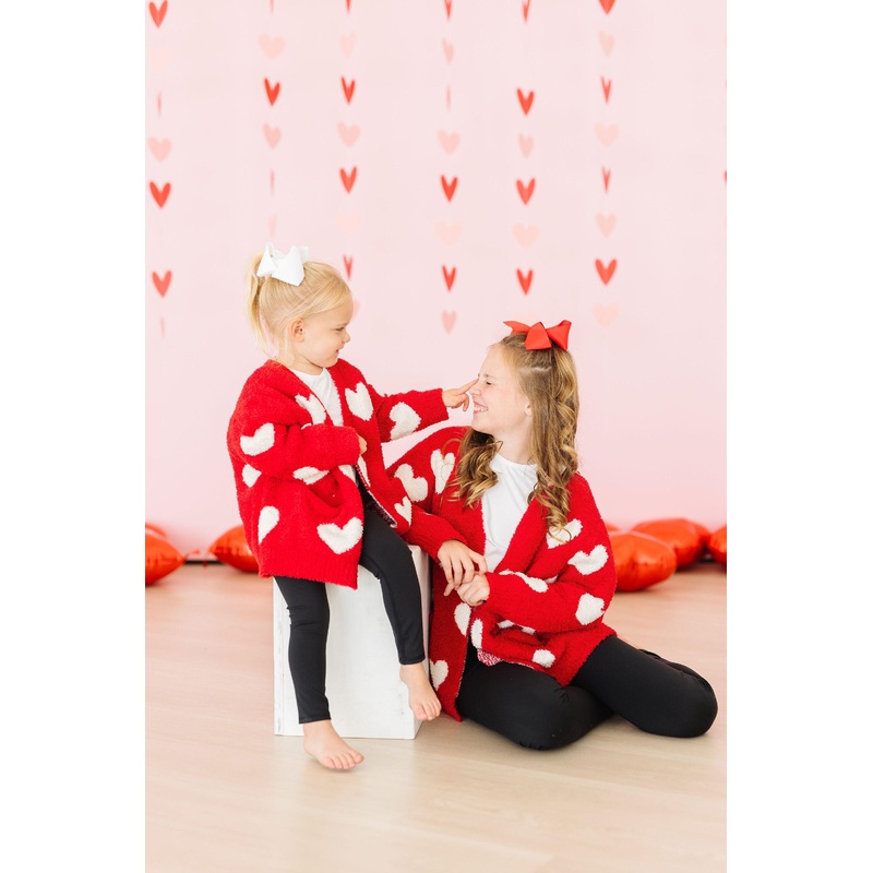 Red/Coconut Heart Cozy Cardigan