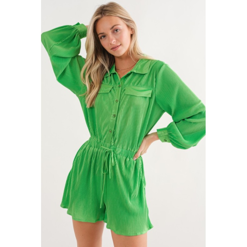 Accordion Pleat Romper|Green|S|M|L