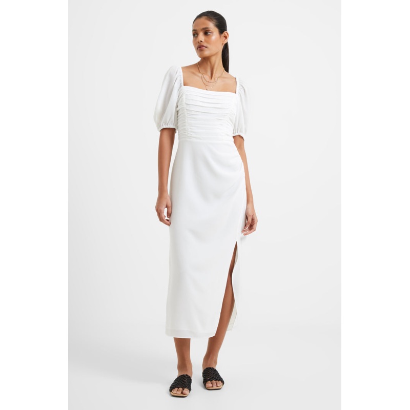 Afina Verona Ruched Midi Dress- Summer White