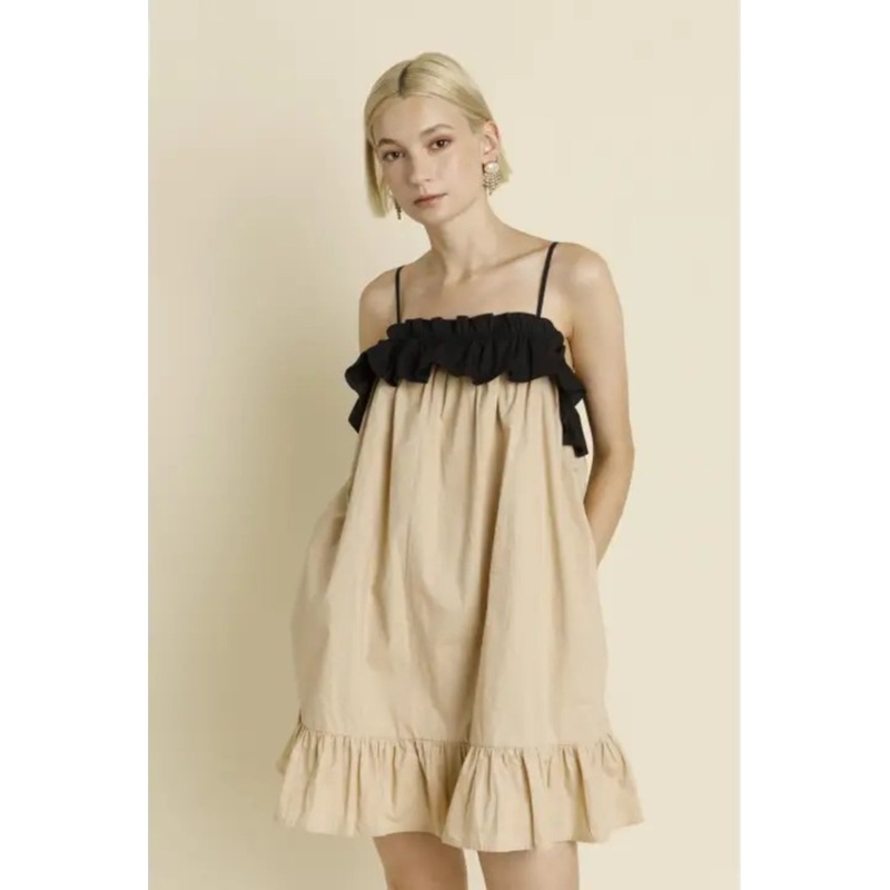 Aureum Tan Ruffle Dress|Beige|L|M|S|XS