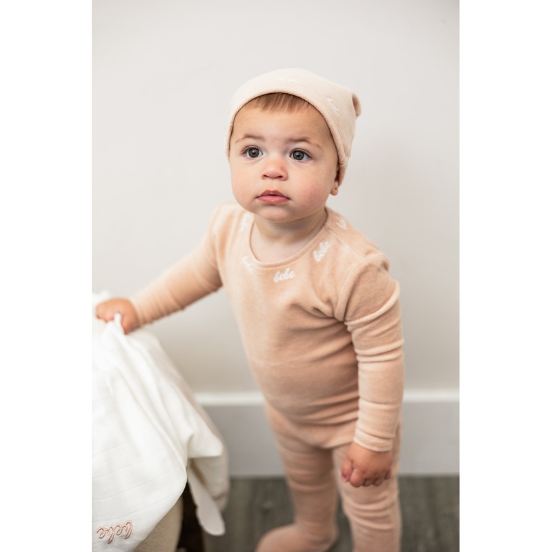 Bebe Embroidered Velour Onesie with Hat