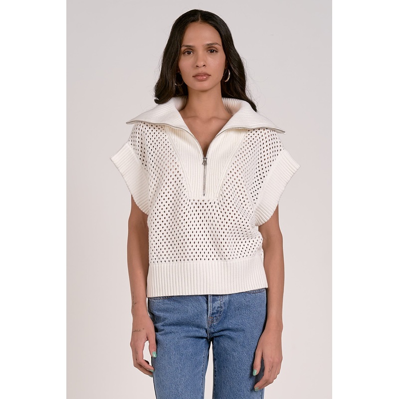 Big Collar 1/4 Zip Sweater|White|XS|S|M|L