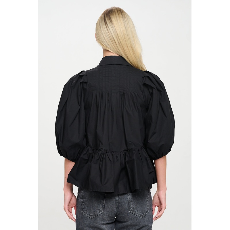 Black Poplin Blouse|Black|XS|S|M|L