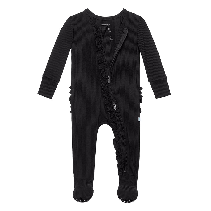 Black Ribbed Ruffle Zipper Footie