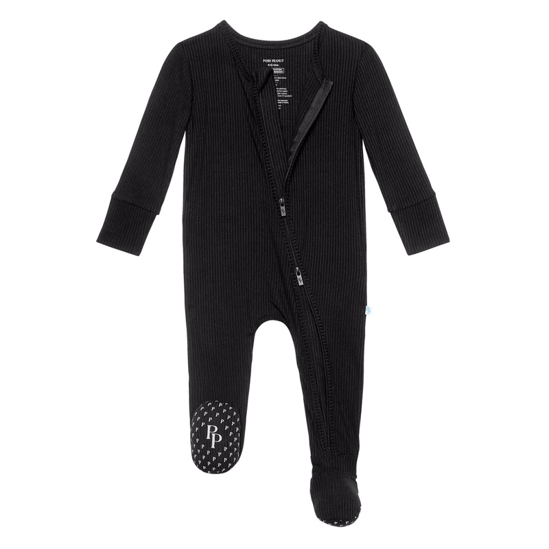Black Ribbed Zipper Footie|Black|NEWBORN|0-3M|3-6M|6-9M|9-12M