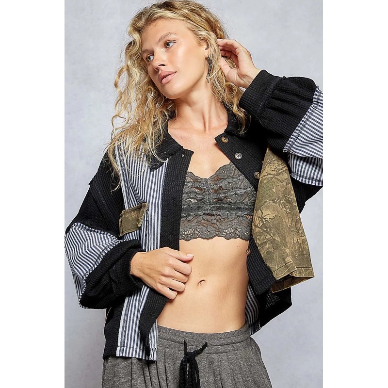 Button Down Patchwork Multi-Pattern Jacket