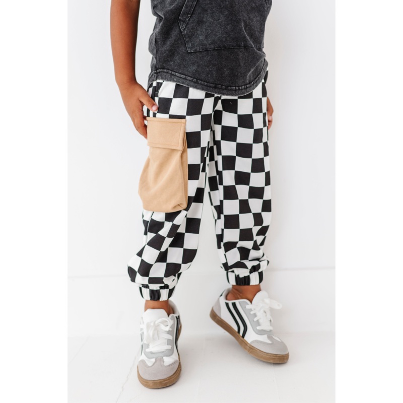 Checkered Black+White Cargo Joggers