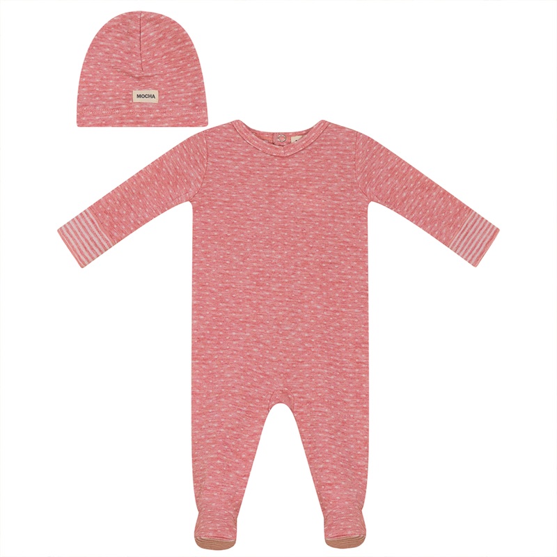 Dot Print Onesie with Hat|Blue|Burgundy|Coral|6 Months|3 Months|9 Months|12 Months