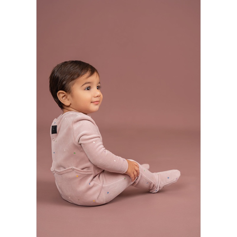 Dot Print Velour Onesie|Black|Mauve|1 Month|3 Months|6 Months|9 Months|12 Months|18 Months