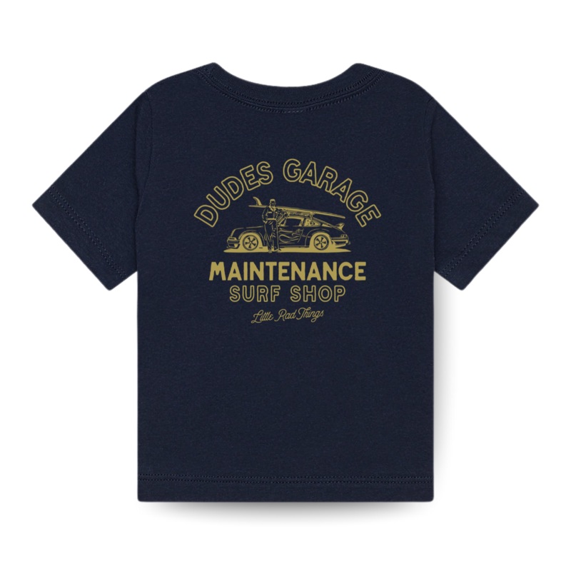 DUDES GARAGE TEE – NAVY|12/18M|18/24M|2/3T|3/4T|5/6T|7/8Y|9/10Y