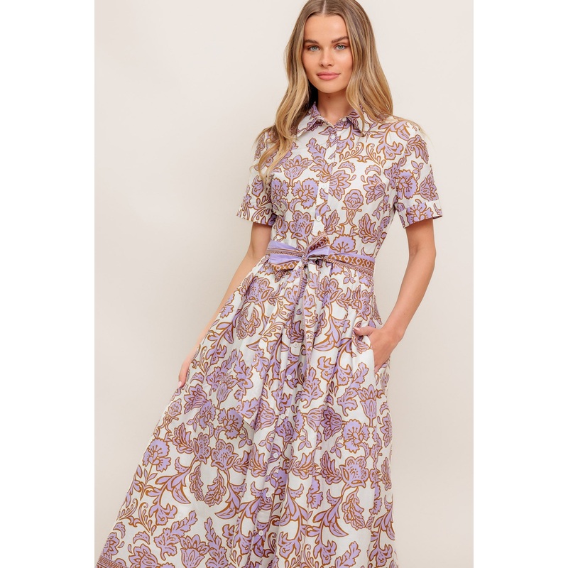 LAVENDER MOSAIC WOVEN MIDI DRESS