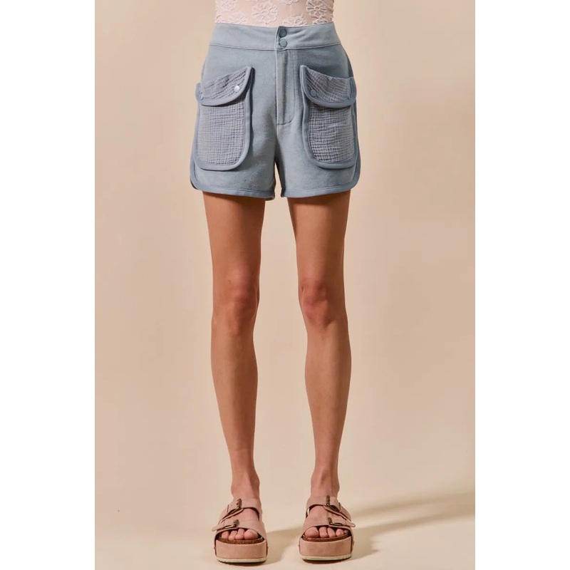 Mineral Washed Terry High Rise Cargo Shorts