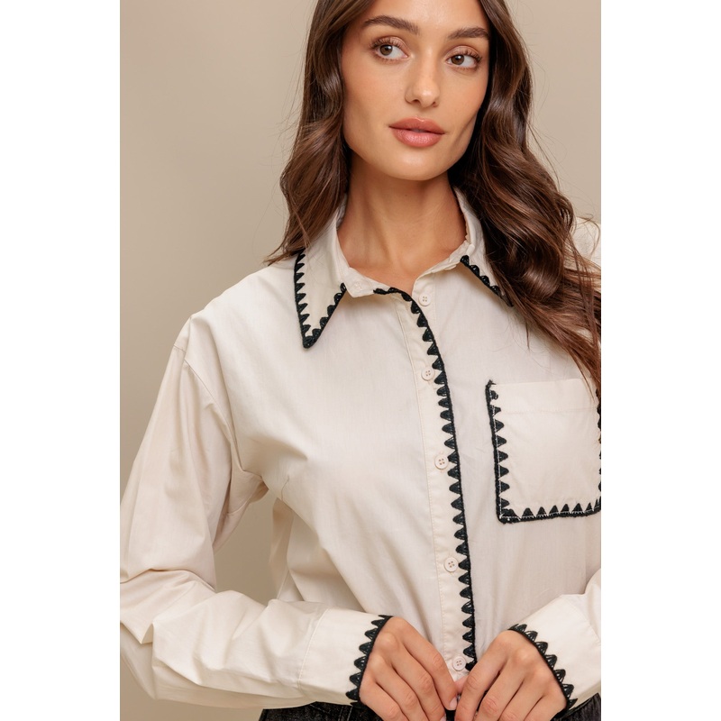 MONO EDGE WOVEN TOP|CREAM|S|M|L