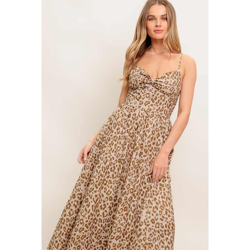 TENDER TOUCH TAUPE WOVEN MIDI DRESS