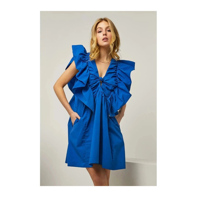 Big Ruffle Sleeve Mini Dress|S / BLUE|M / BLUE|L / BLUE