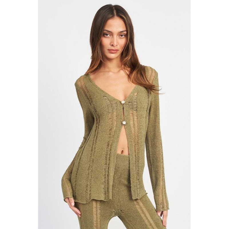 BUTTON UP LADDERED CARDIGAN TOP