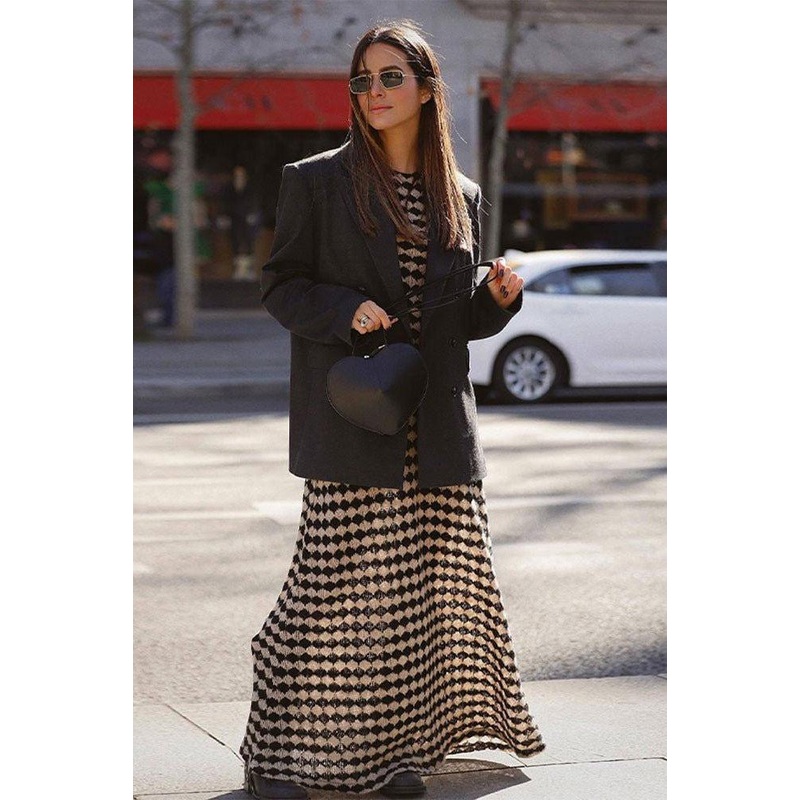 Check Open Back Maxi Dress|red|black|S|M|L