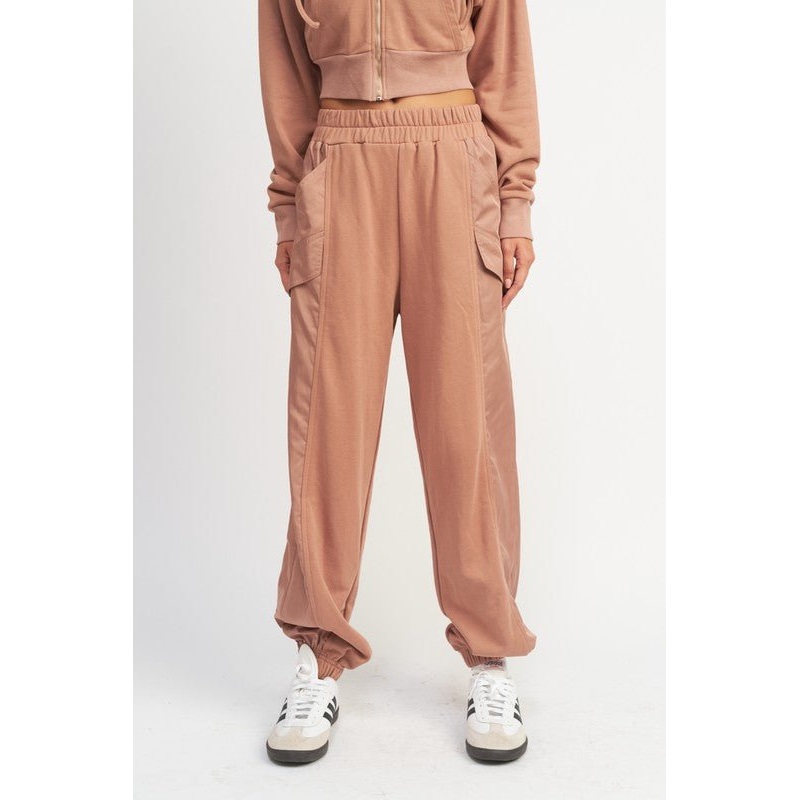 CONTRASTED CARGO JOGGER PANTS|DUSTY MAUVE|S|M|L