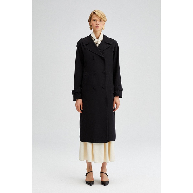 FEATHER DETAILED GABARDINE TRENCHCOAT