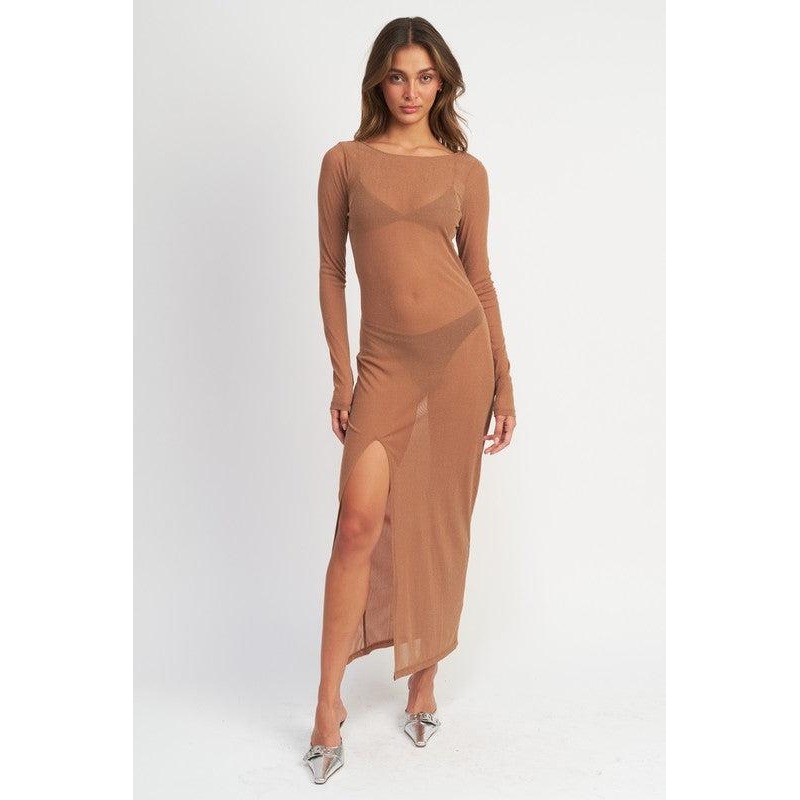 GLITTER MESH MAXI DRESS|NAVY|TAN|S|M|L
