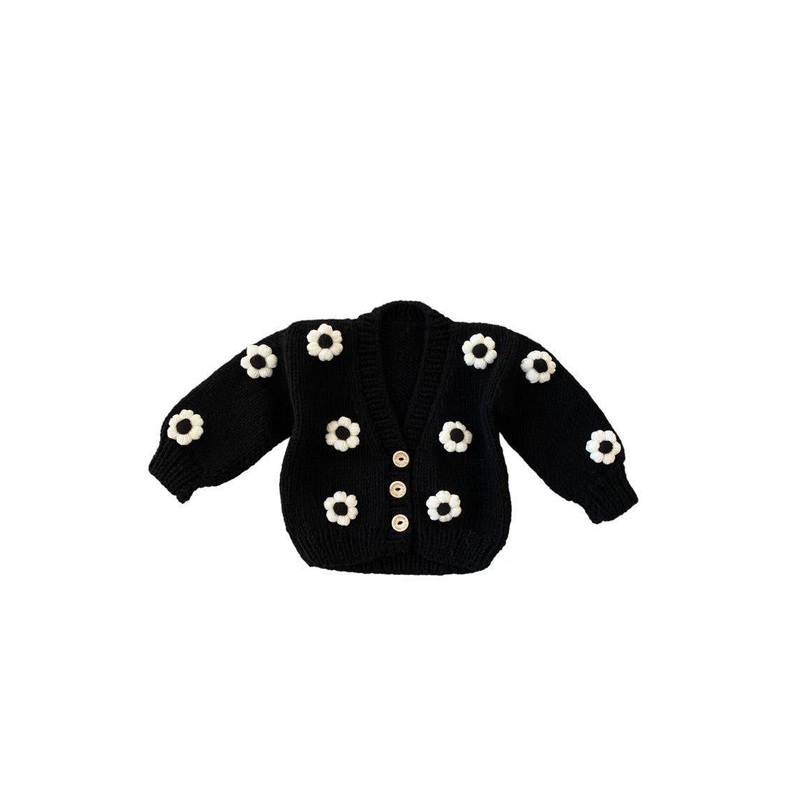 Handknit B/W Flower Mommy & Me Sweater