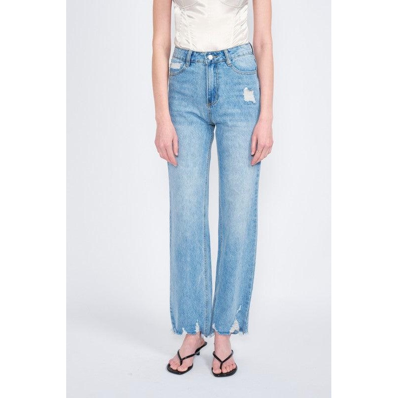 HIGH WAISTED STRAIGHT LEG DENIM JEANS