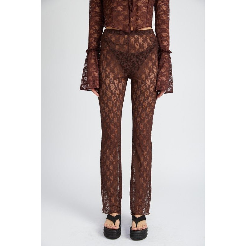 LACE FLARED PANTS|BROWN|S|M|L